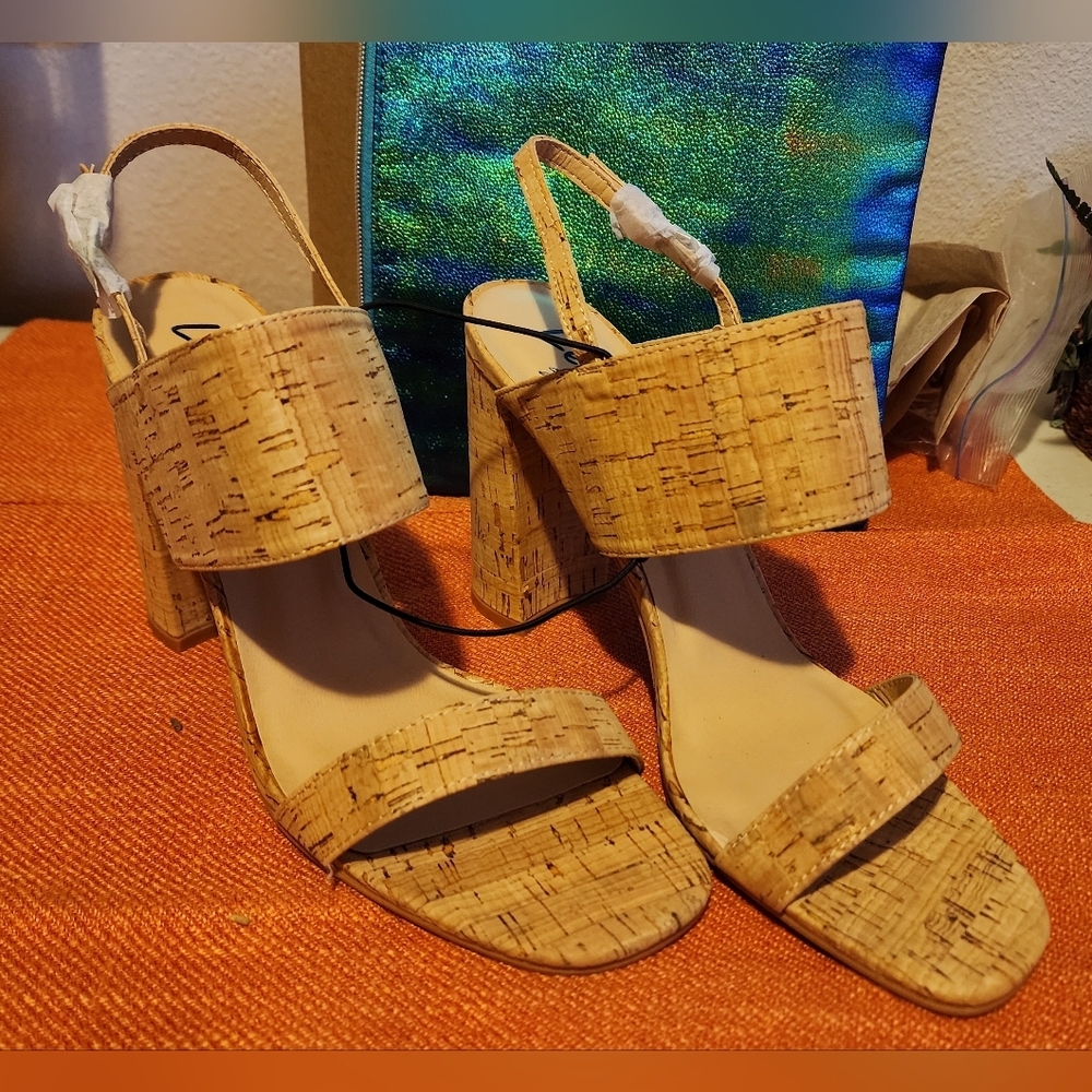 Lemon Drop Cork Heeled Sandal size 10 by Privileged Sandals BENIFITS CHARITY